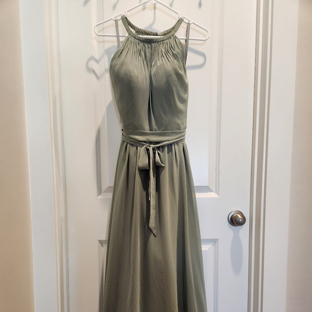Kennedy Blue Erica Moss Green Full-Length Modest Bridesmaid Dress Women's Sz 10
